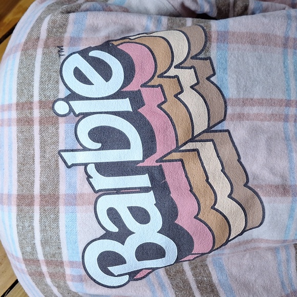 NEW! Barbie Graphic Shacket (Shirt & Jacket) - Pink Plaid - Women's Plus Size - Picture 6 of 11